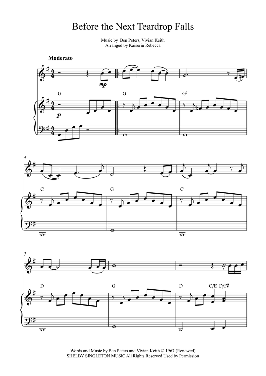 Before The Next Teardrop Falls Piano scores gallery preview page 1