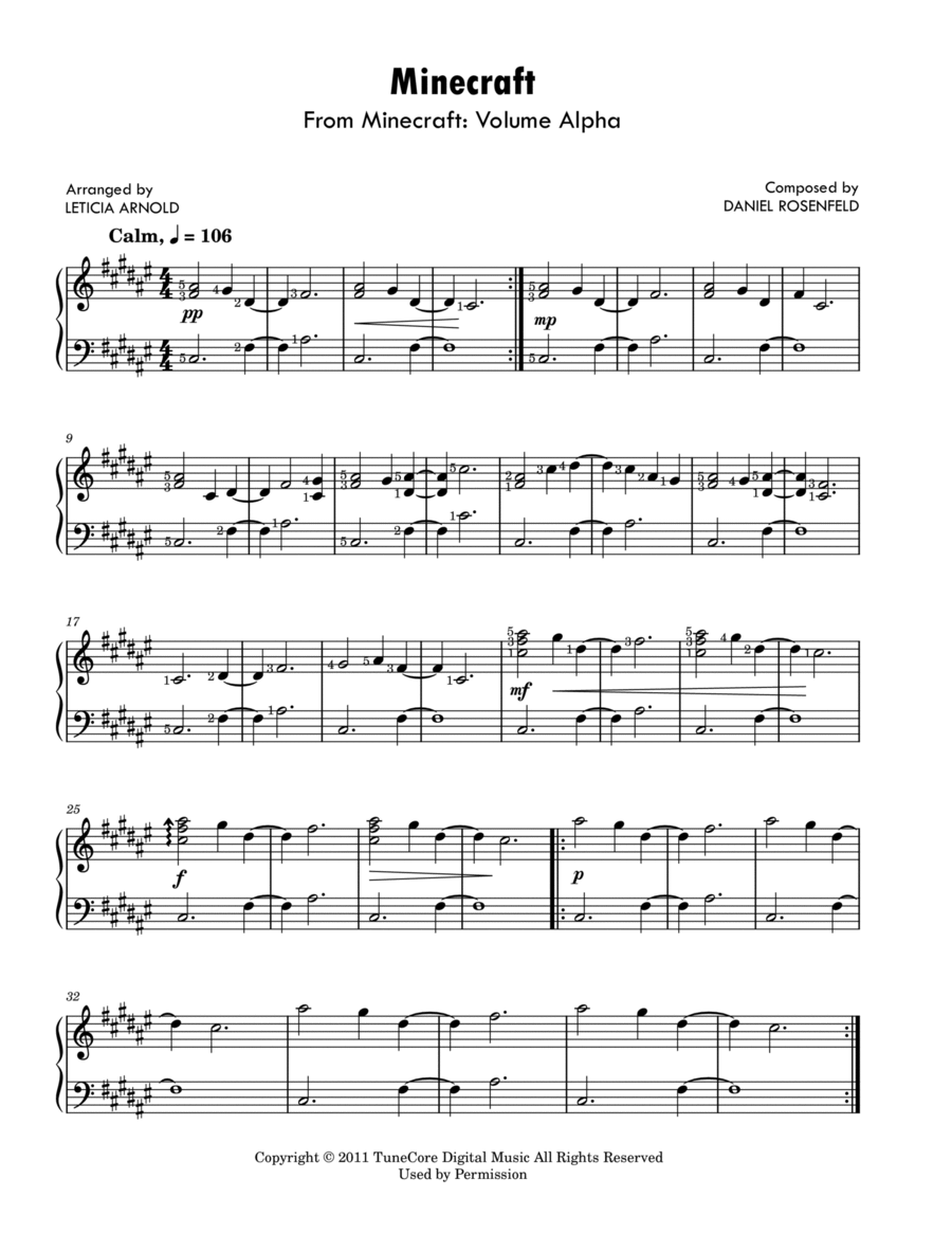 Minecraft Easy Piano scores gallery preview page 1