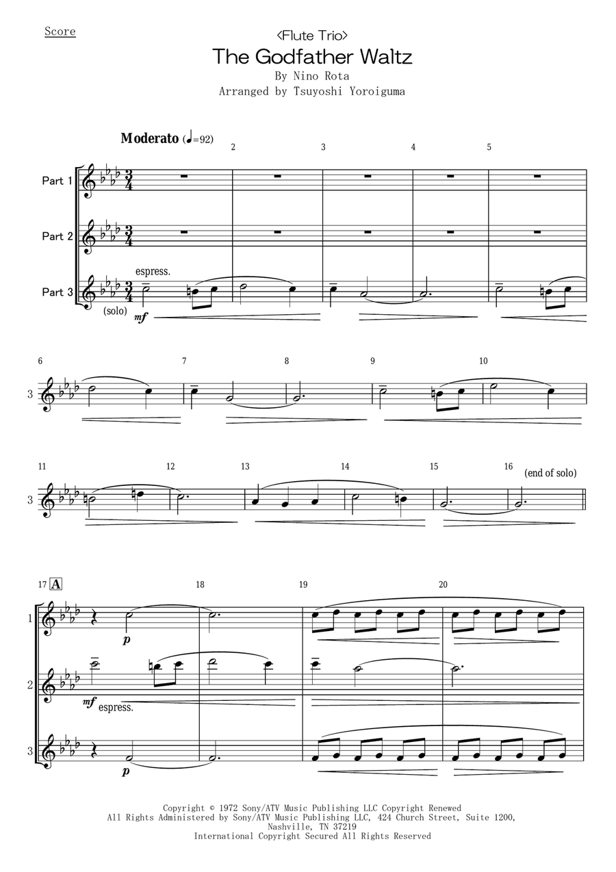 The Godfather Waltz Woodwind Trio scores gallery preview page 1