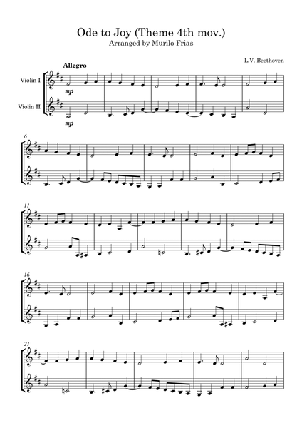 Ode to Joy - Violin Duet (Score and parts) image number null
