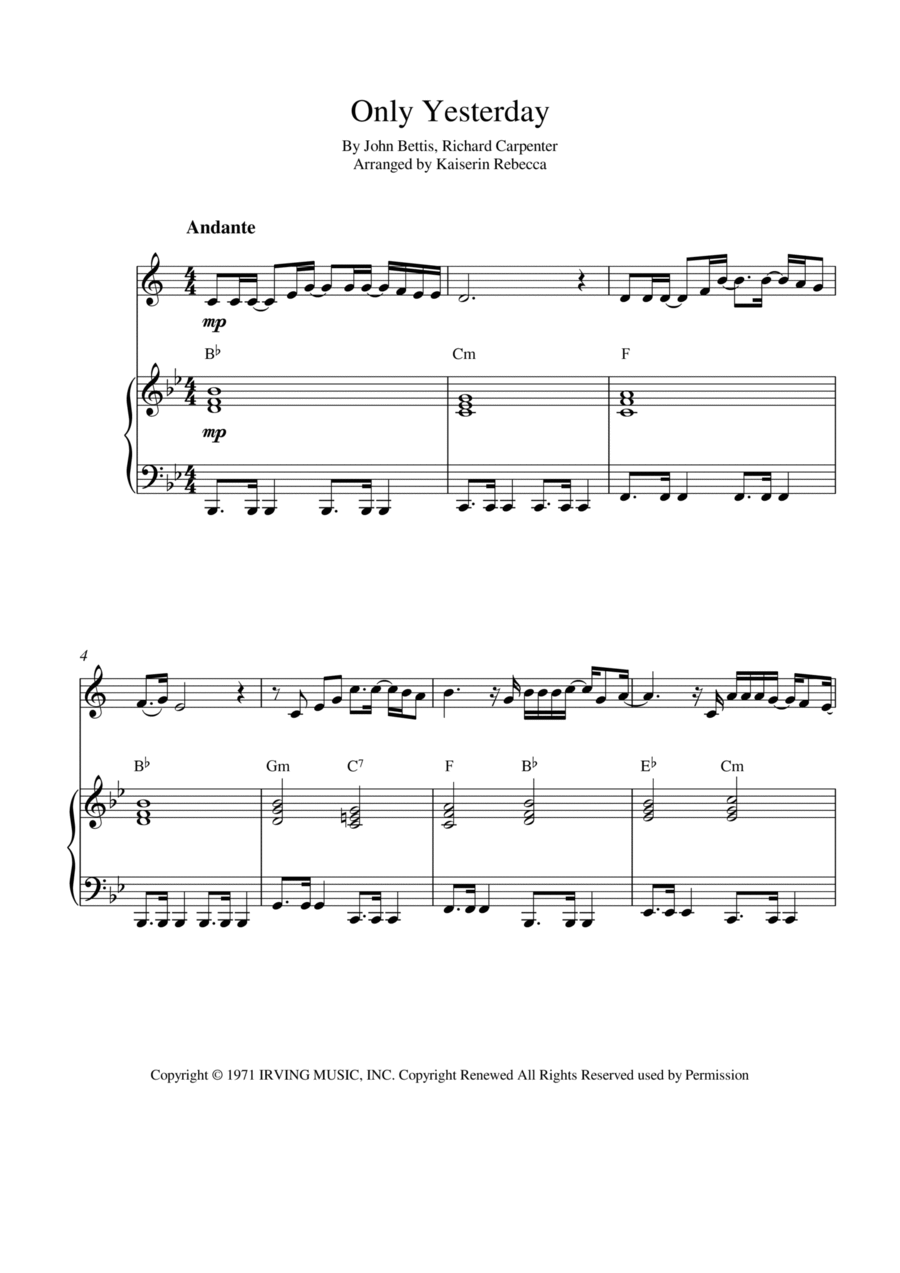 Only Yesterday Only Yesterday Tenor Saxophone scores gallery preview page 1