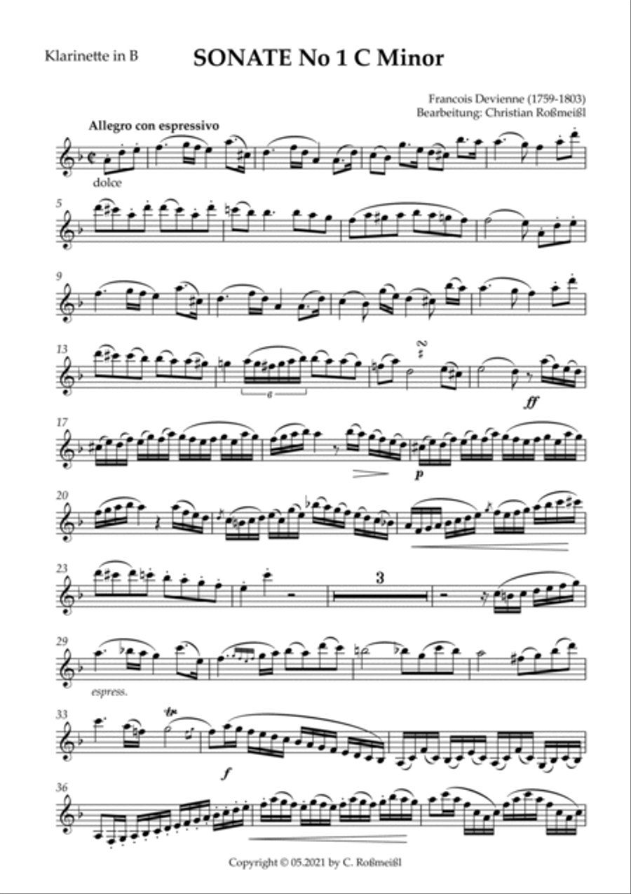 Devienne Sonata No 1 C Minor Part 1 Allegro (Clarinet) Clarinet Solo scores gallery preview page 2