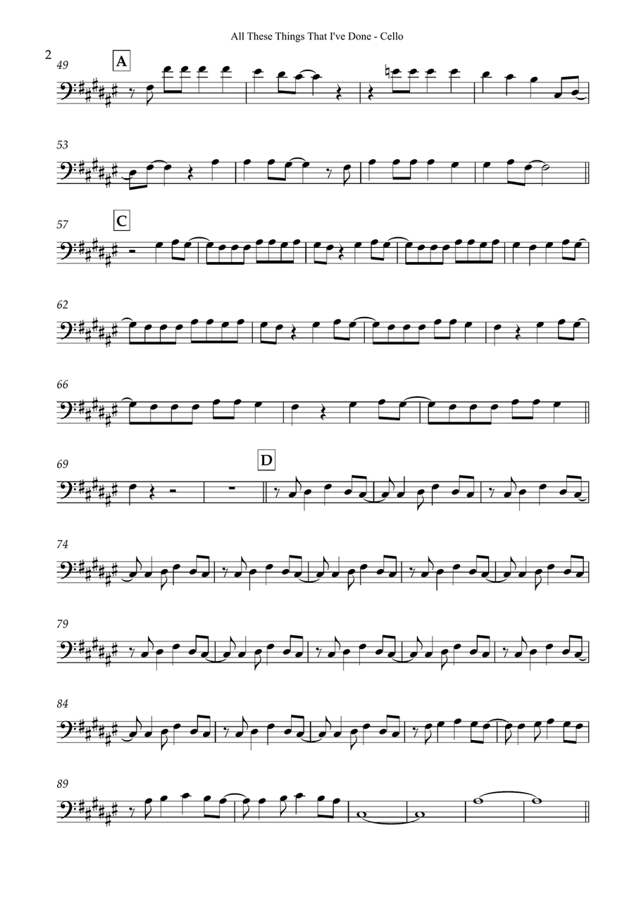 All These Things That I've Done Cello Solo scores gallery preview page 2