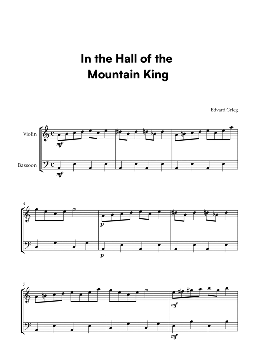 In the Hall of the Mountain King (for Violin and Bassoon) image number null
