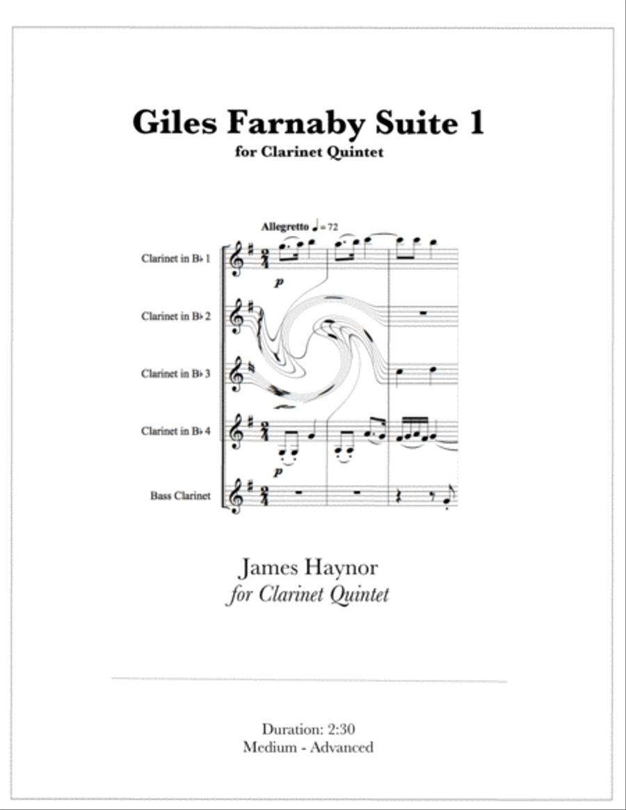 Giles Farnaby Suite 1 for Clarinet Quintet Clarinet Quintet scores gallery preview page 1