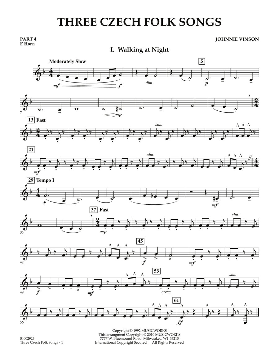 Three Czech Folk Songs - Pt.4 - F Horn Concert Band scores gallery preview page 1