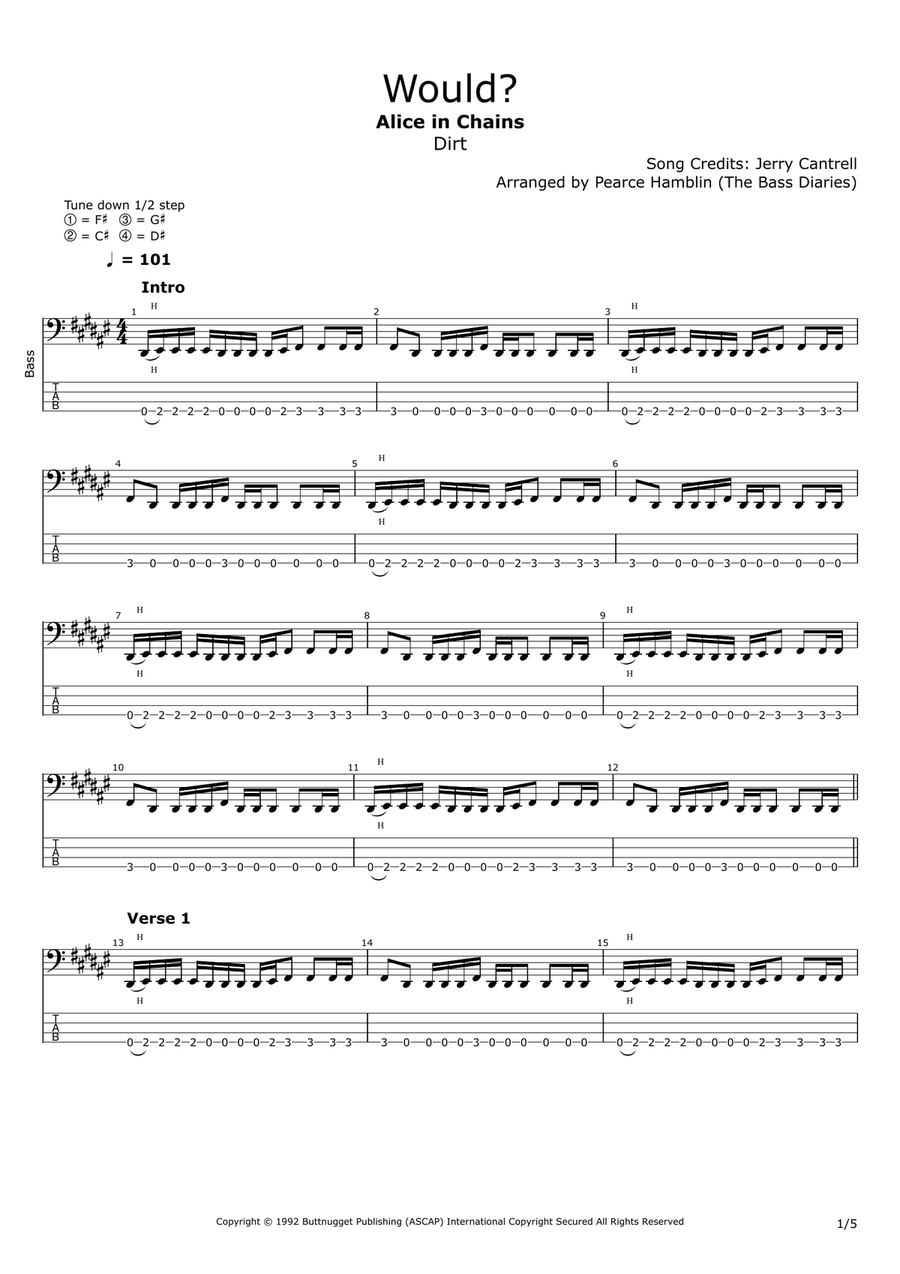Would? Bass Guitar Tablature scores gallery preview page 1