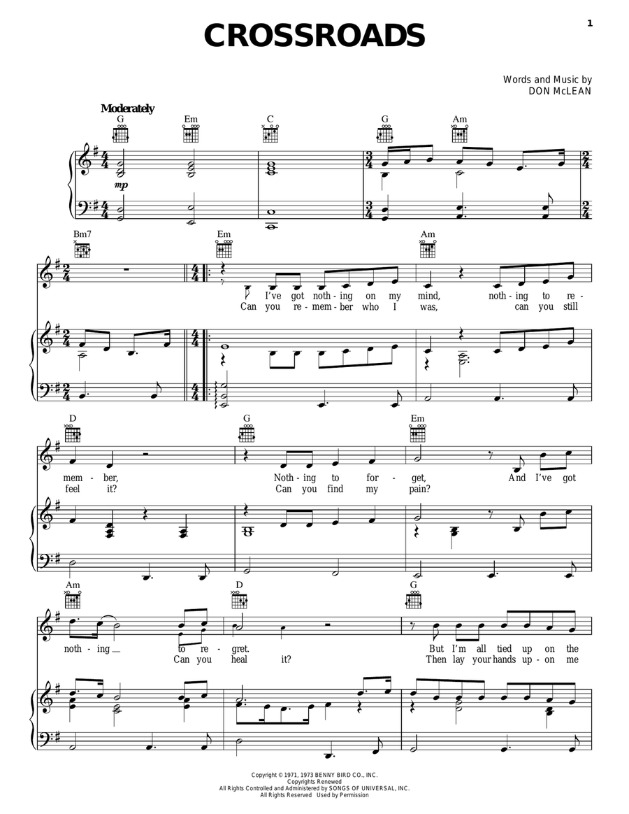 Crossroads Piano, Vocal, Guitar scores gallery preview page 1