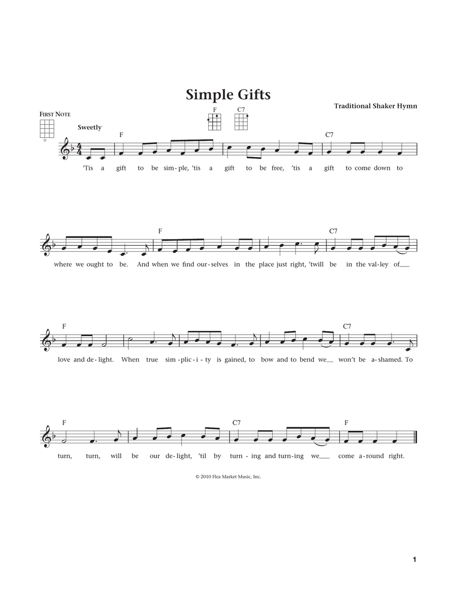 Simple Gifts (from The Daily Ukulele) (arr. Liz and Jim Beloff) Ukulele scores gallery preview page 1