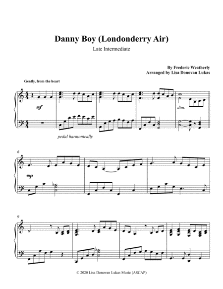 Danny Boy (Londonderry Air) - Late Intermediate Piano Solo image number null