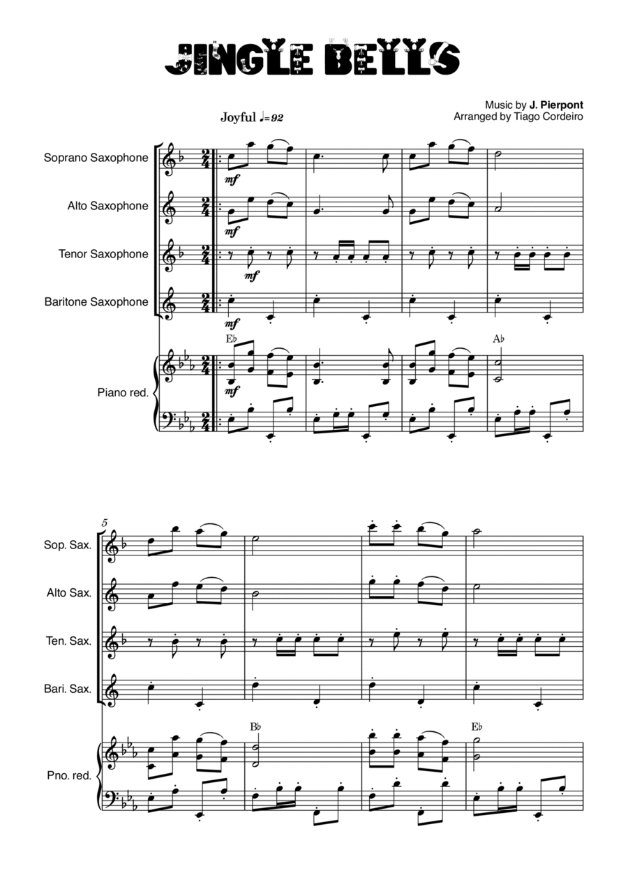 Jingle Bells Saxophone Quartet scores gallery preview page 1