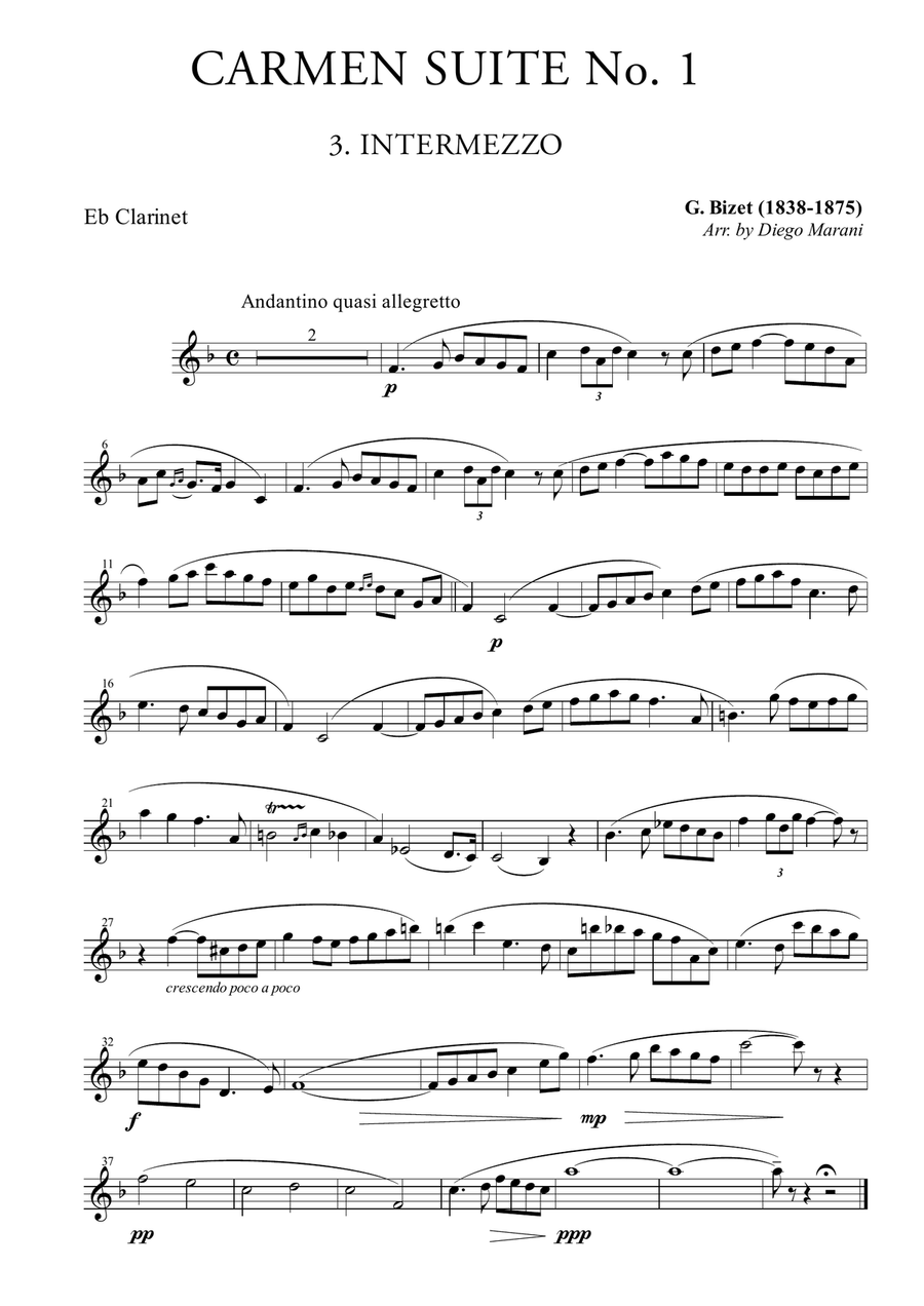 Intermezzo from "Carmen Suite" for Clarinet Quartet image number null