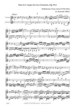 Book cover for Duo in C major for Clarinets, Op.19-4