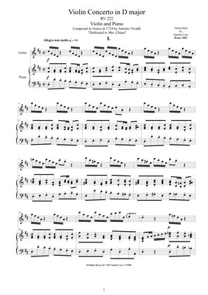 Vivaldi - Violin Concerto in D major RV 222 for Violin and Piano