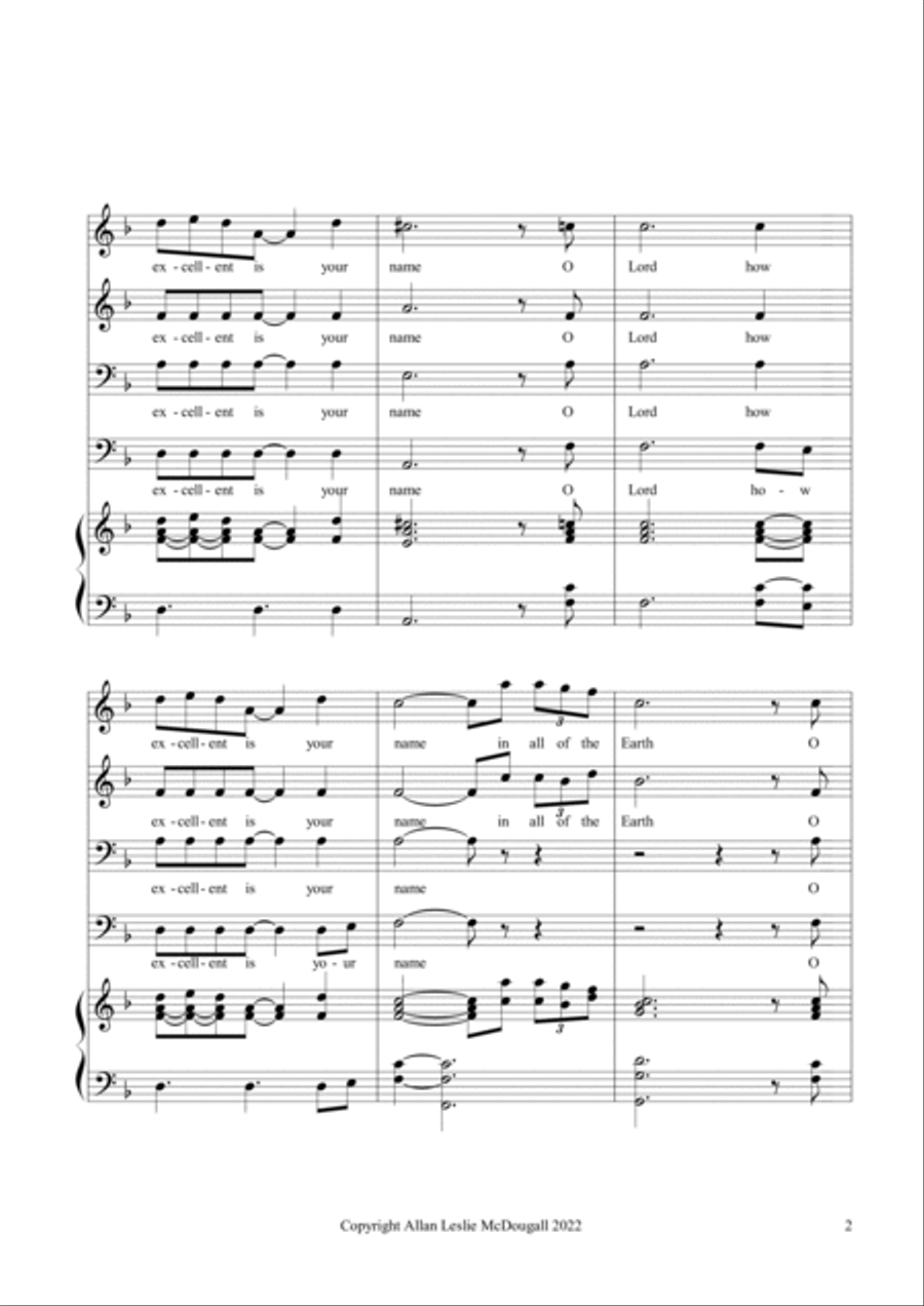 O Lord, how excellent is your name 4-Part scores gallery preview page 2