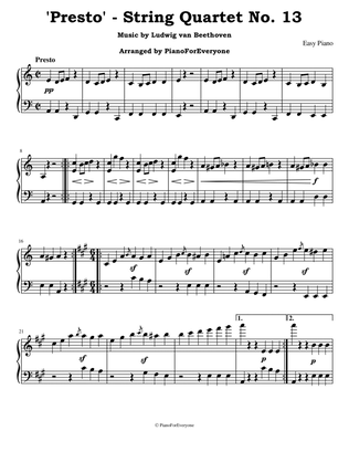 'Presto' from String Quartet No. 13 - Beethoven (Easy Piano)