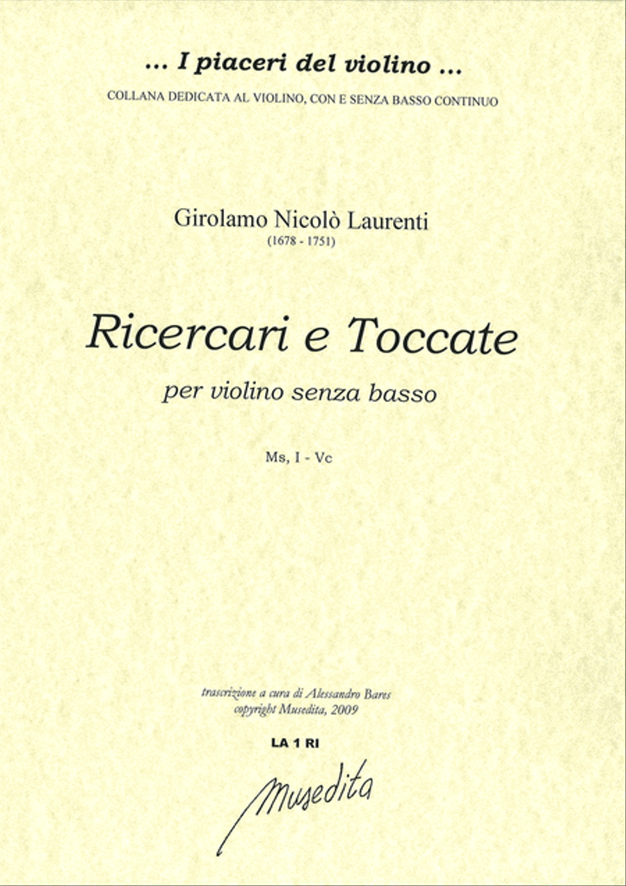 Ricercari e Toccate (Ms, I-Vnm) Violin Solo scores gallery preview page 1