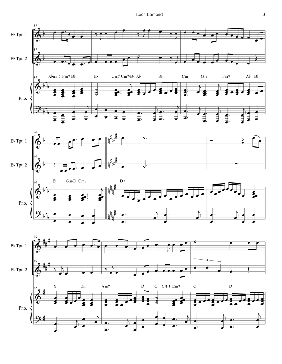 Loch Lomond (Duet for Bb-Trumpet) Trumpet Duet scores gallery preview page 3
