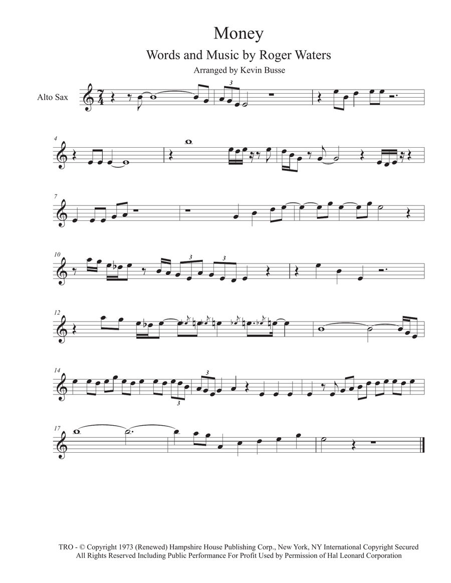 Money Money Alto Saxophone scores gallery preview page 1