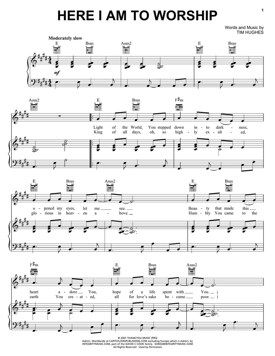 Here I Am To Worship Guitar scores gallery preview page 1
