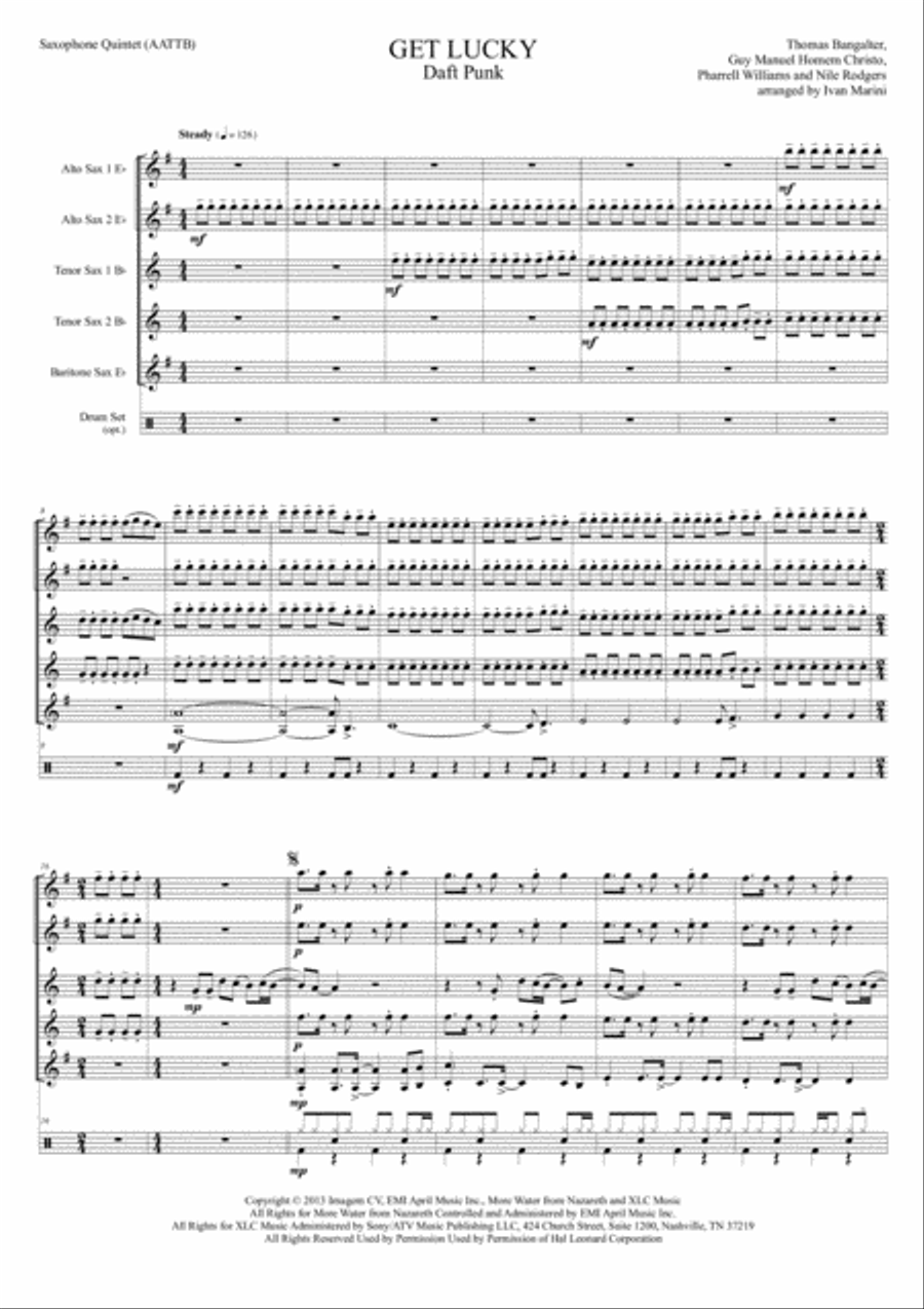 Get Lucky Saxophone Quintet scores gallery preview page 2