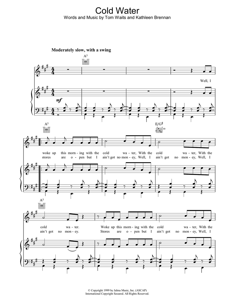 Cold Water Piano, Vocal, Guitar scores gallery preview page 1