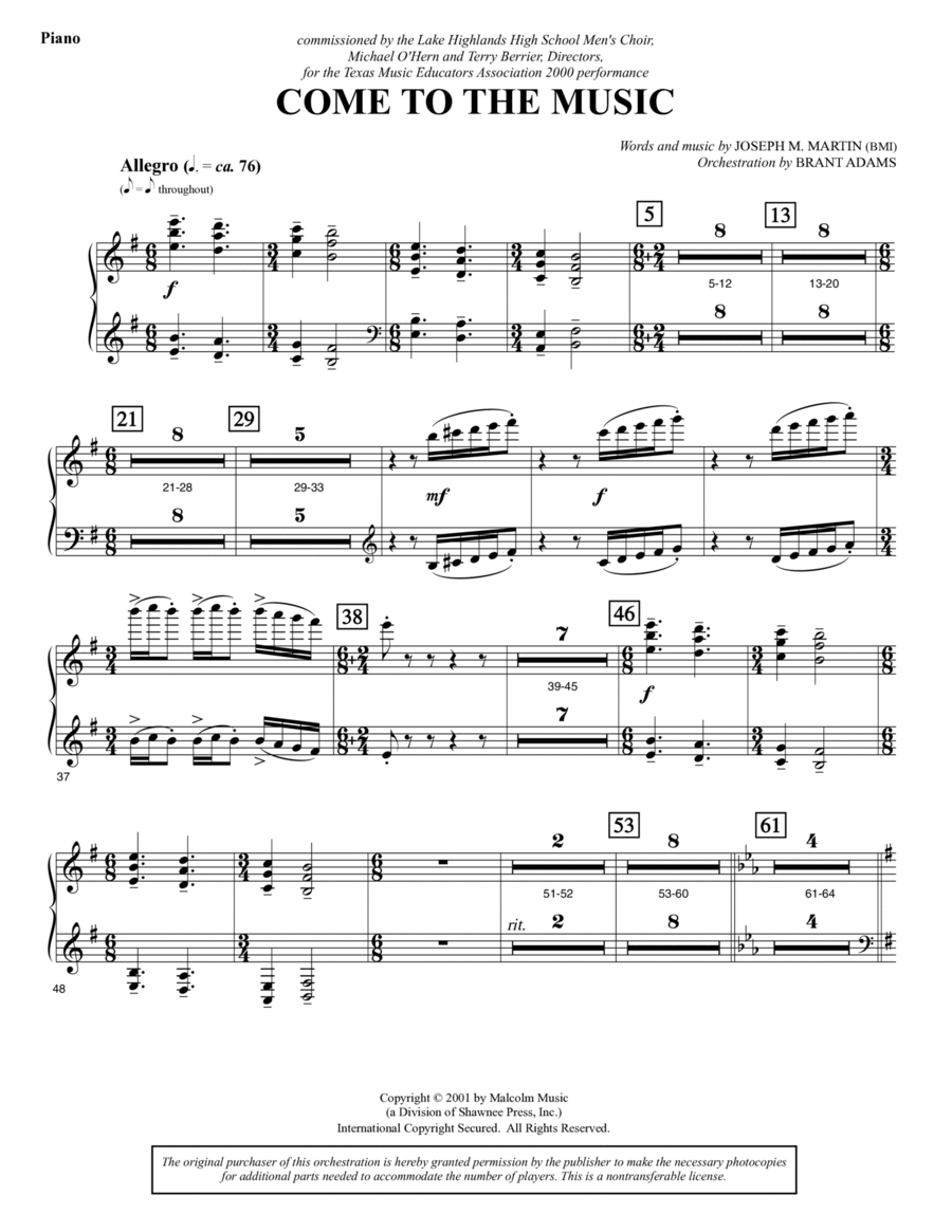 Come to the Music - Piano Choir scores gallery preview page 1