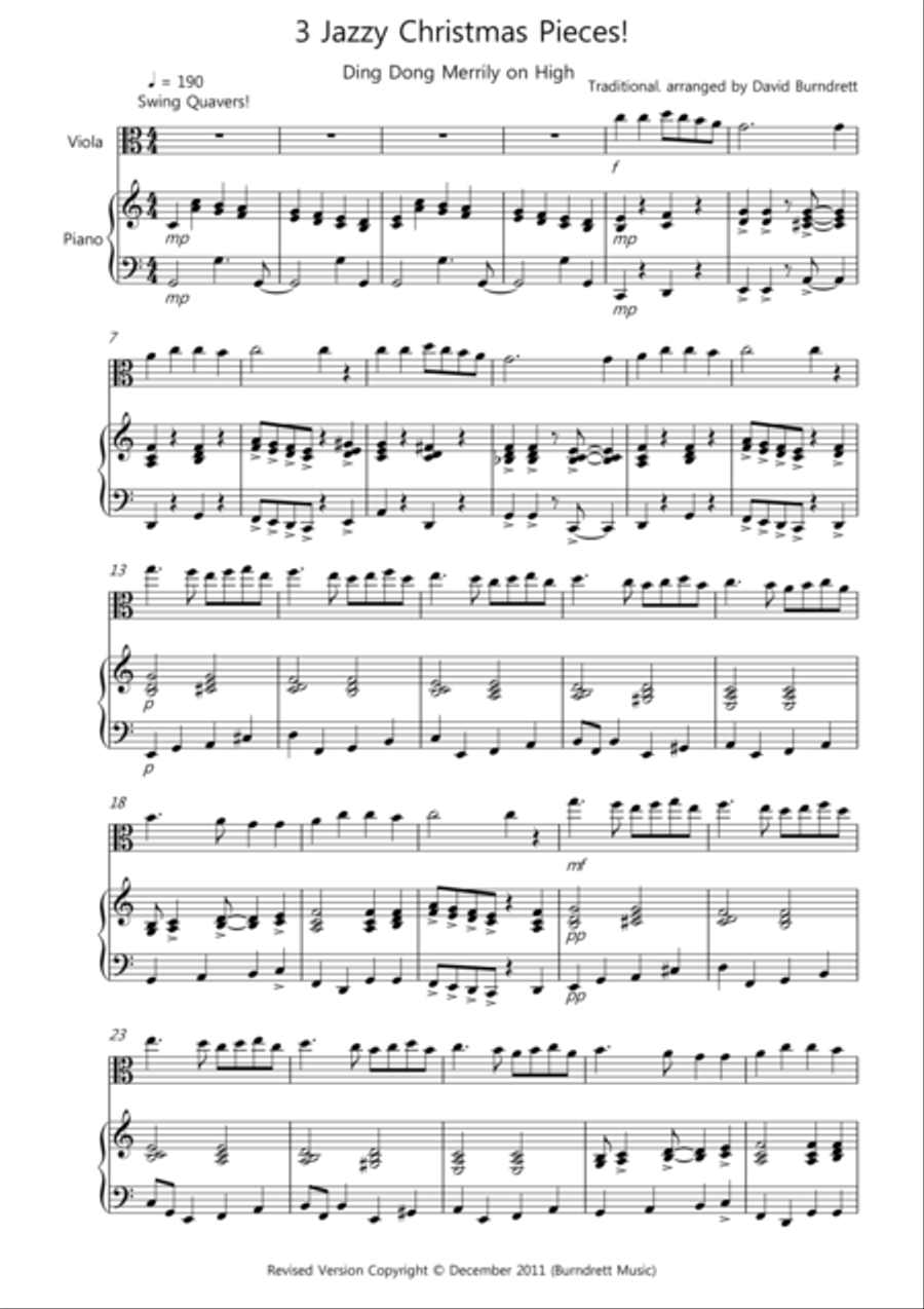 3 Jazzy Christmas Pieces for Viola and Piano Piano scores gallery preview page 1