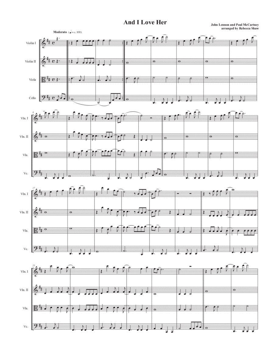 And I Love Her String Quartet scores gallery preview page 1