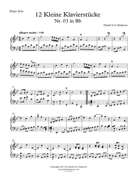 Kleine Klavierstücke Nr. 3 in Bb major for Piano solo image number null
