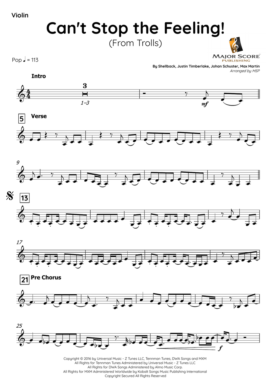 Can't Stop The Feeling! Violin Solo scores gallery preview page 2