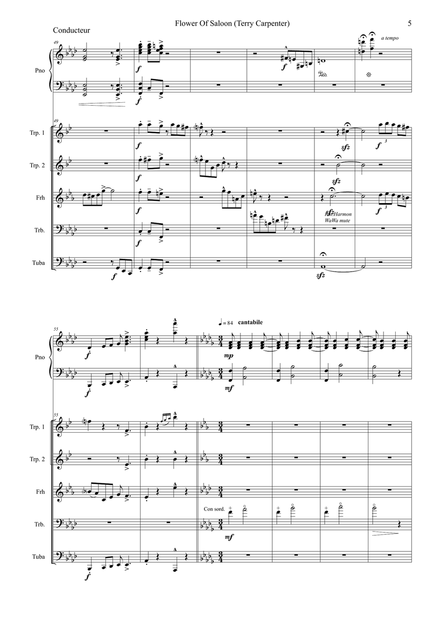 Flower of Saloon, for brass quintet and piano Brass Quintet scores gallery preview page 5