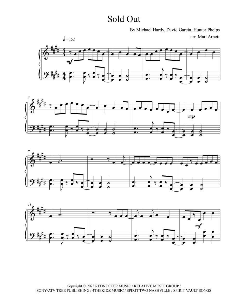 Sold Out Piano Solo scores gallery preview page 1