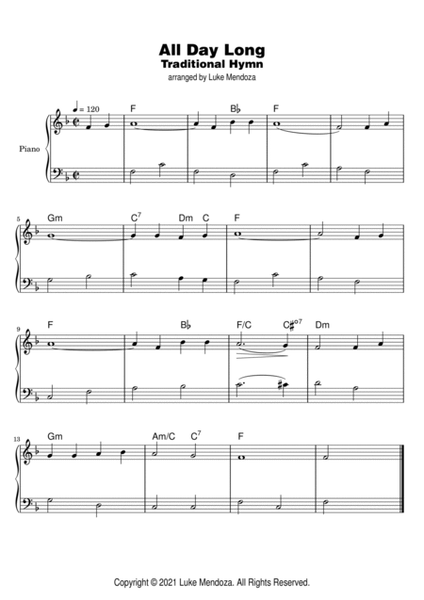 All Day Long (traditional Hymn) - two arrangements for easy piano image number null