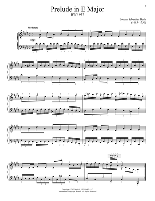 Book cover for Prelude In E Major, BWV 937