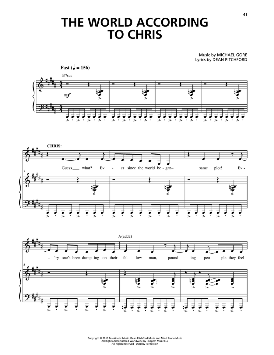 The World According To Chris (from Carrie The Musical) Piano, Vocal scores gallery preview page 1