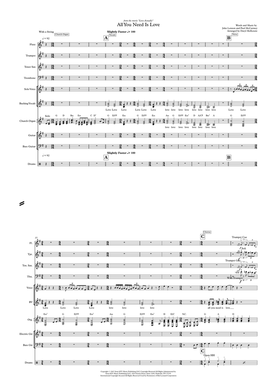 All You Need Is Love Small Ensemble scores gallery preview page 1