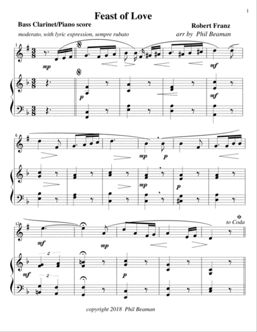 Feast of Love - Bass Clarinet/Piano Bass Clarinet scores gallery preview page 1