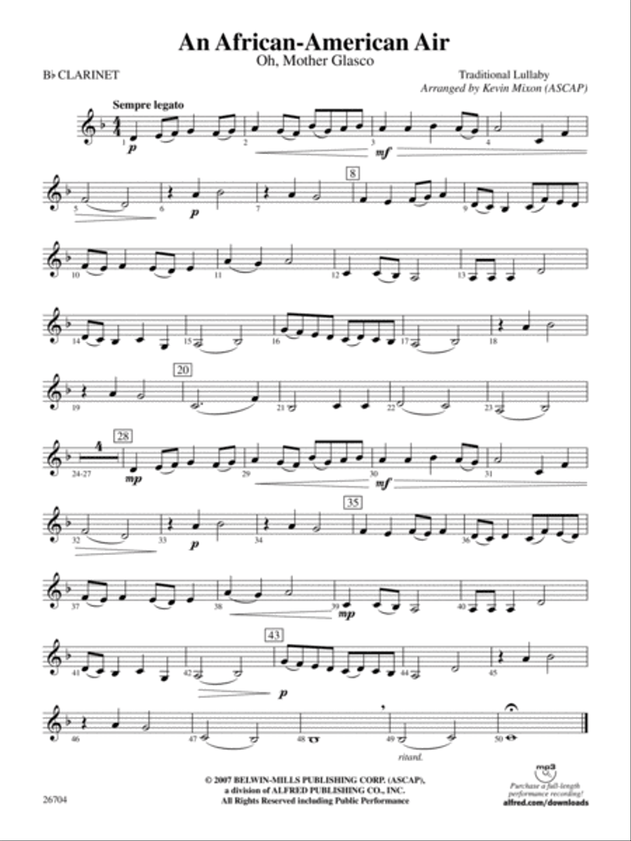 An African-American Air: 1st B-flat Clarinet Concert Band scores gallery preview page 1