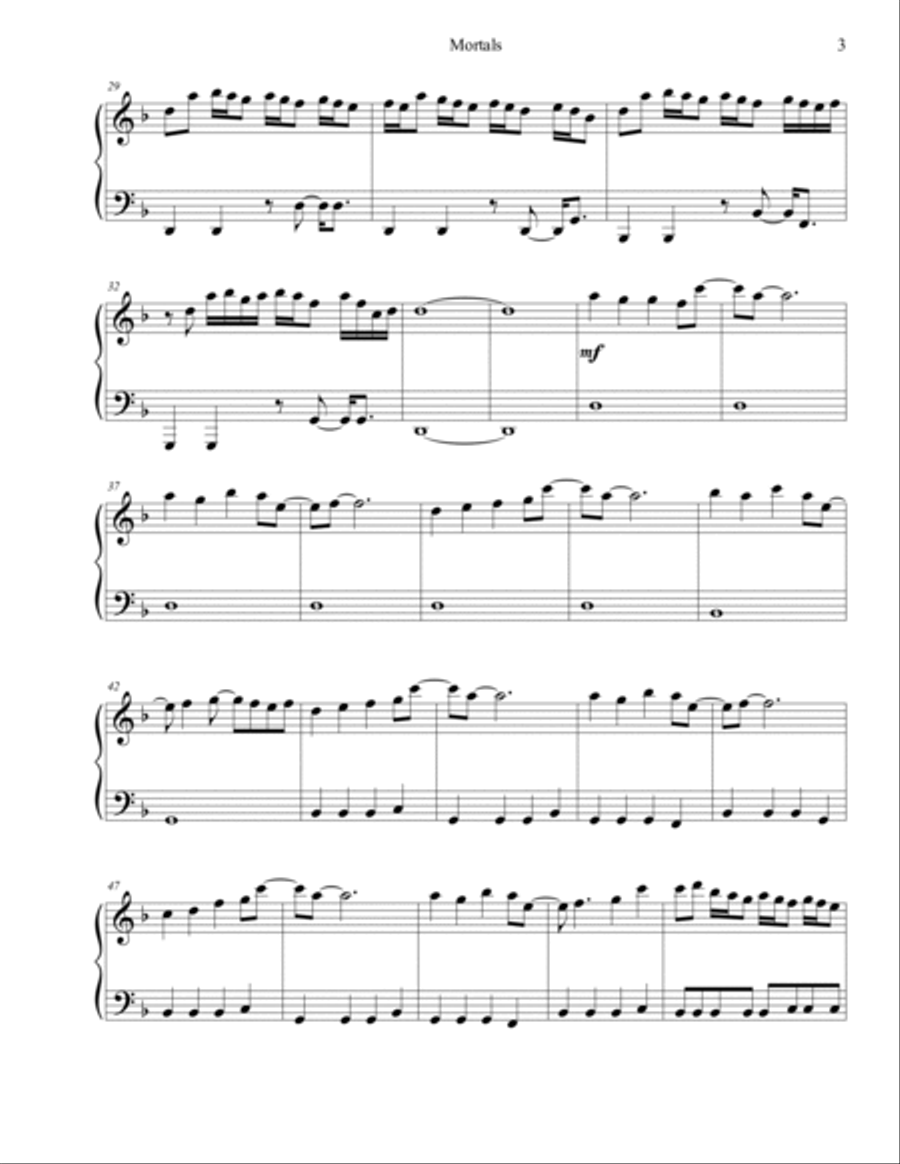 Mortals Piano Solo scores gallery preview page 3