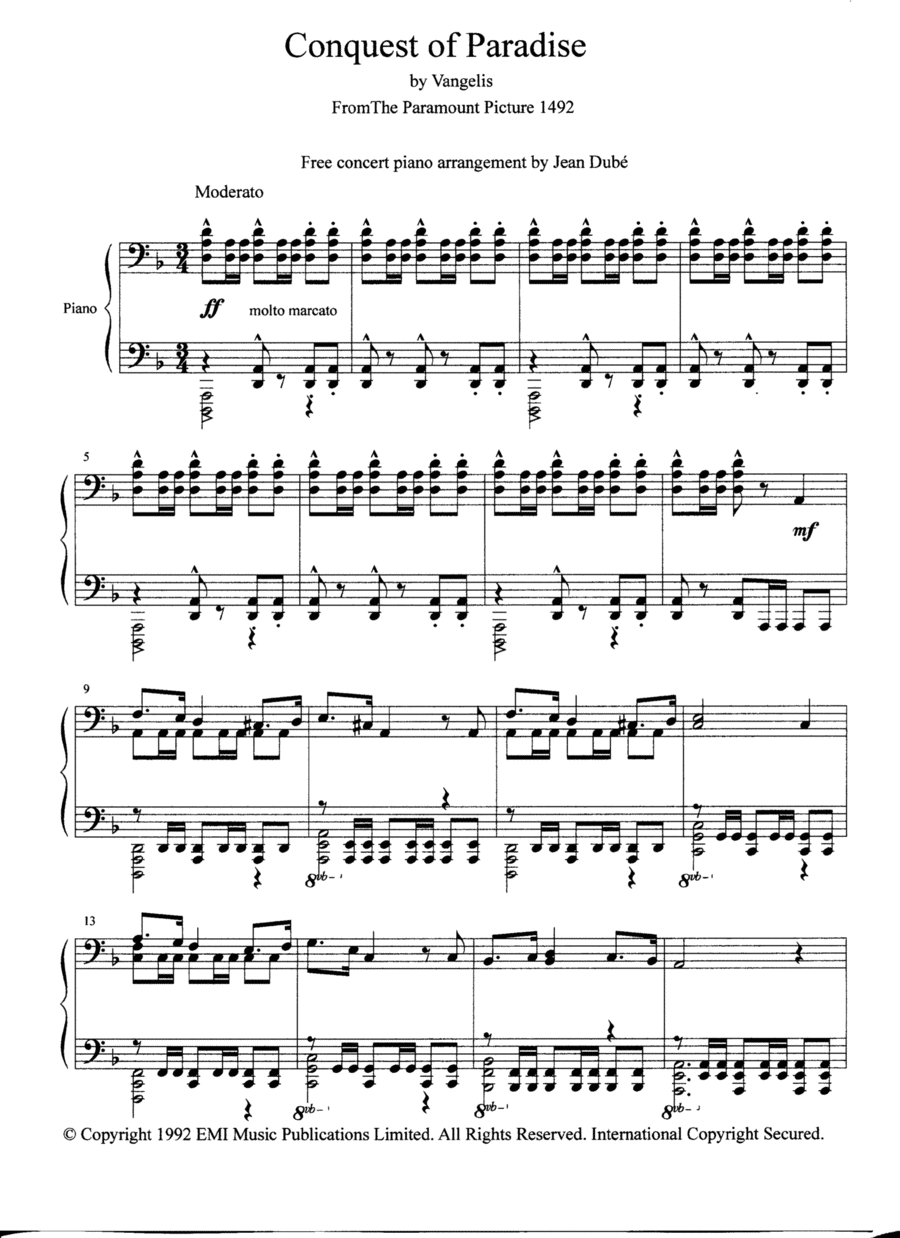Conquest Of Paradise Piano Solo scores gallery preview page 1
