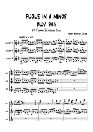 Book cover for 'Fugue in A Minor' by J.S.Bach BWV944 for Clarinet Trio