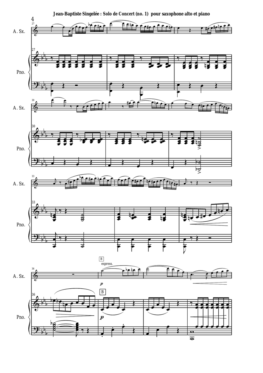 Jean-Baptiste Singelée Solo de Concert (no. 1), Opus 74 pour Saxophone Alto et Piano Piano scores gallery preview page 4