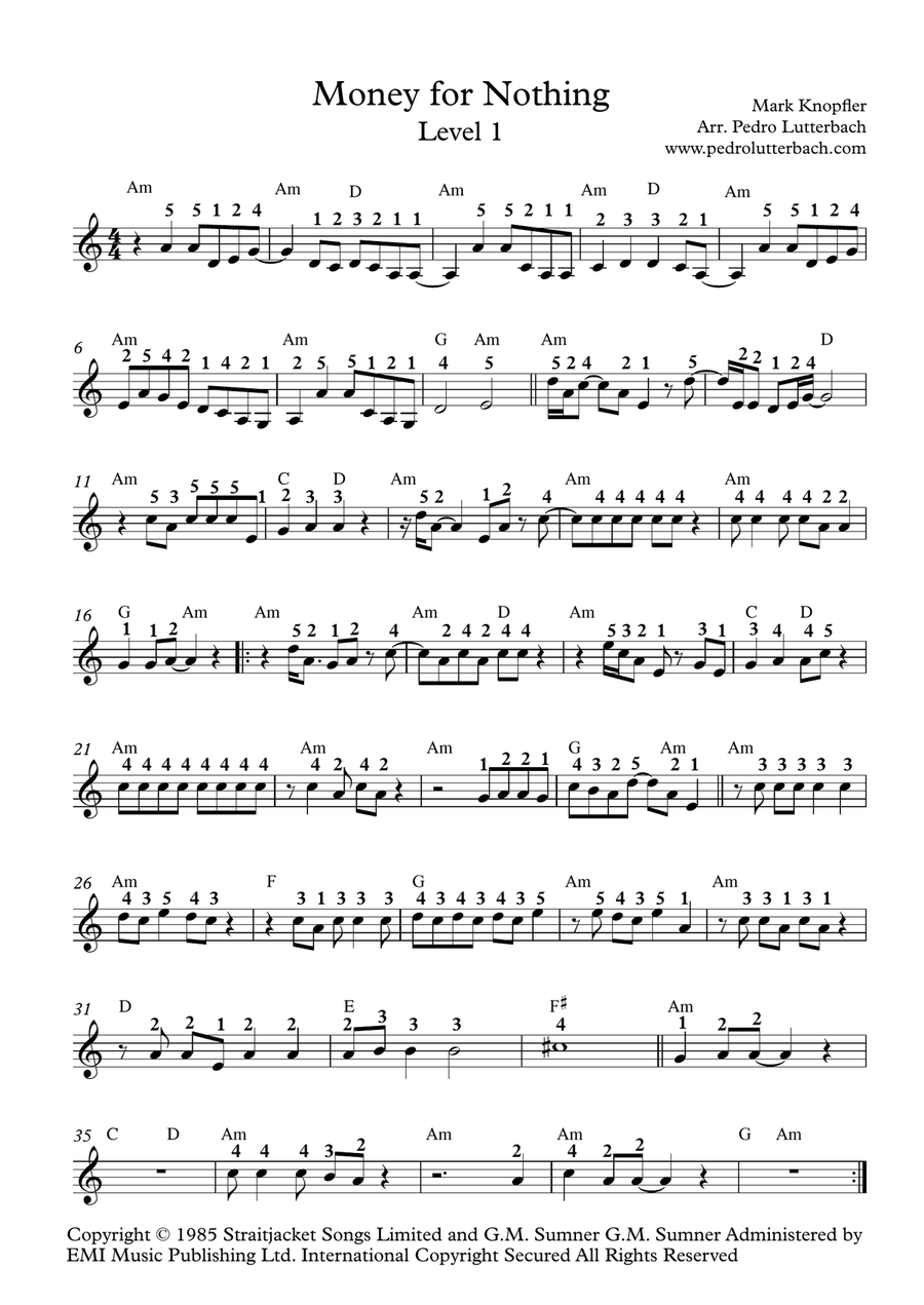 Money For Nothing Easy Piano scores gallery preview page 1