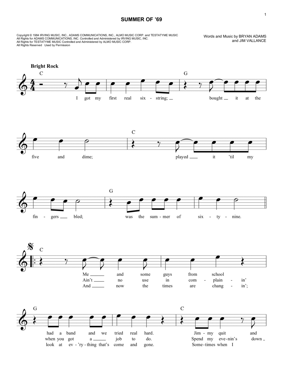 Summer Of '69 Piano scores gallery preview page 1