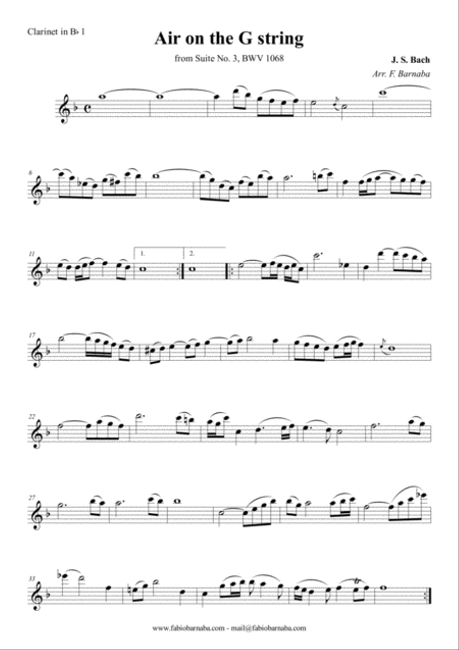 Air on the G string - for Clarinet Quartet or Clarinet Choir Clarinet Choir scores gallery preview page 4