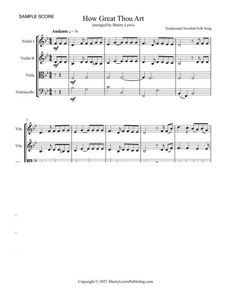 HOW GREAT THOU ART, STRING QUARTET Intermediate Level for 2 violins, viola and cello image number null