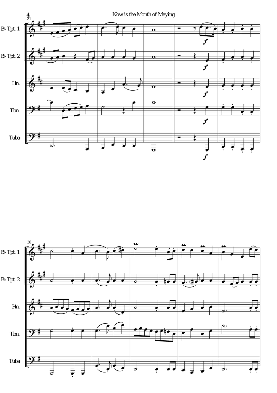 Now is the Month of Maying with variations for brass quintet Brass Quintet scores gallery preview page 4