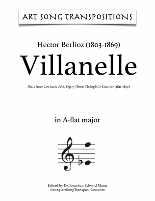 Book cover for BERLIOZ: Villanelle, Op. 7 no. 1 (transposed to A-flat major)