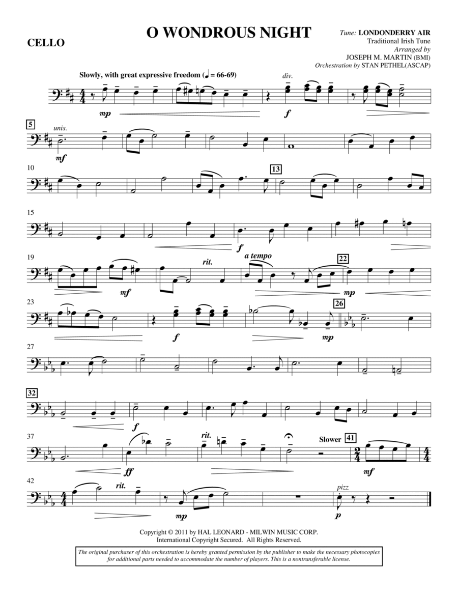 O Wondrous Night - Cello O Wondrous Night - Cello Choir scores gallery preview page 1
